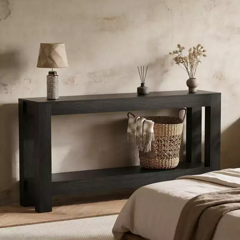 63 Inch Long Sofa Table Behind Couch with 2-Tier Storage for Living Room, Entry and Dining Room