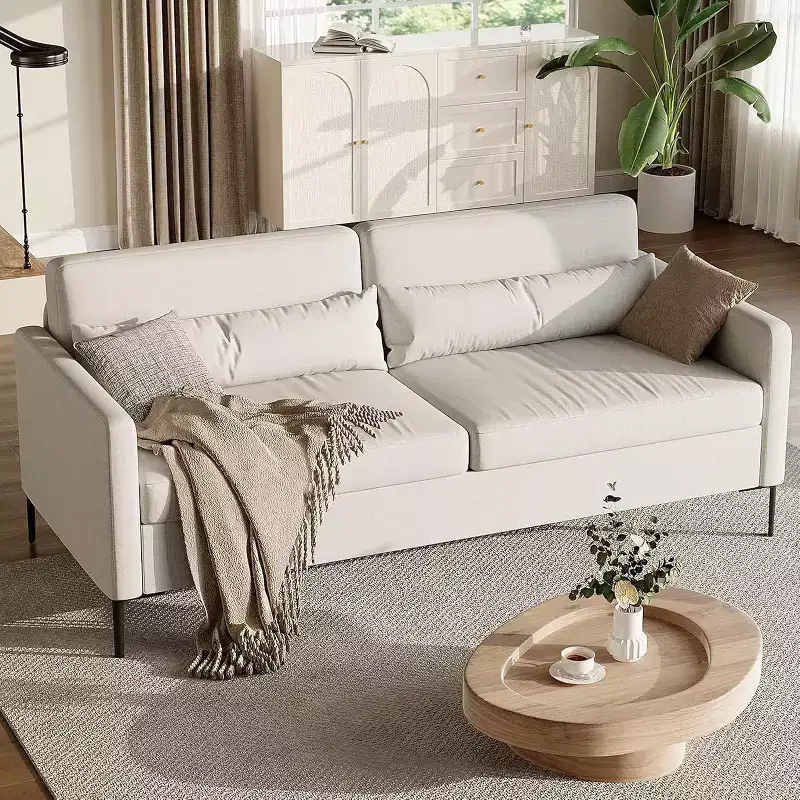 Acekool 3-Seater Sofa for Living Room, Modern Linen Upholstery Couch with Metal Frame, Spacious and Supportive
