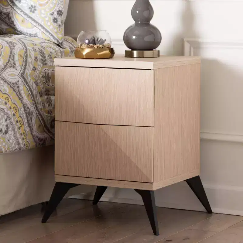 Two Tone Wood 2 Drawer Nightstand: Mid-Century, Magnetic Closure, Assembly Required