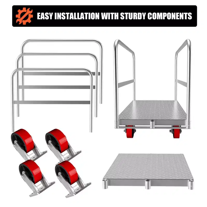 Platform Truck, Steel Cart - 2000 Lbs Capacity Heavy Duty Flatbed Dolly with 5 Inch Swivel Casters, 36 L x 24 W, 3-Side Handrails