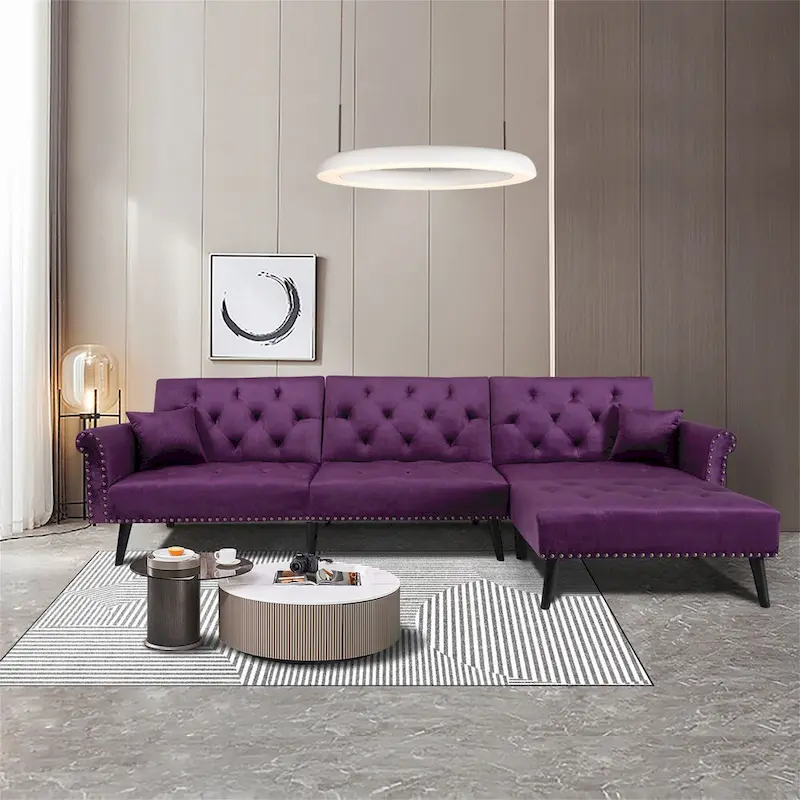 Aukfa Velvet Convertible Sleeper Sectional Sofa Bed - 114.5 W