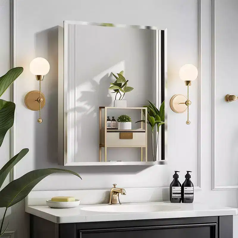 PexFix 26 x 20 Bathroom Cabinet with Mirror Stainless Steel Frame and 2 Adjustable Shelves Wall Medicine Cabinets Mirrors Rectangle Recessed Black
