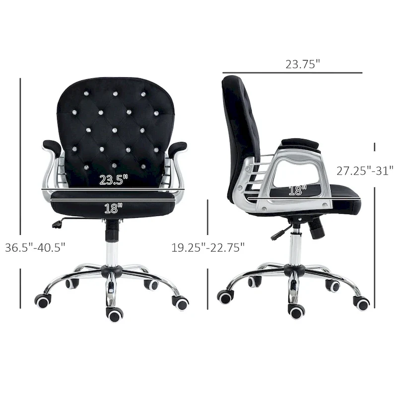 Vanity Middle Back Office Chair Tufted Backrest Swivel Rolling Wheels Task Chair with Height Adjustable Armrests