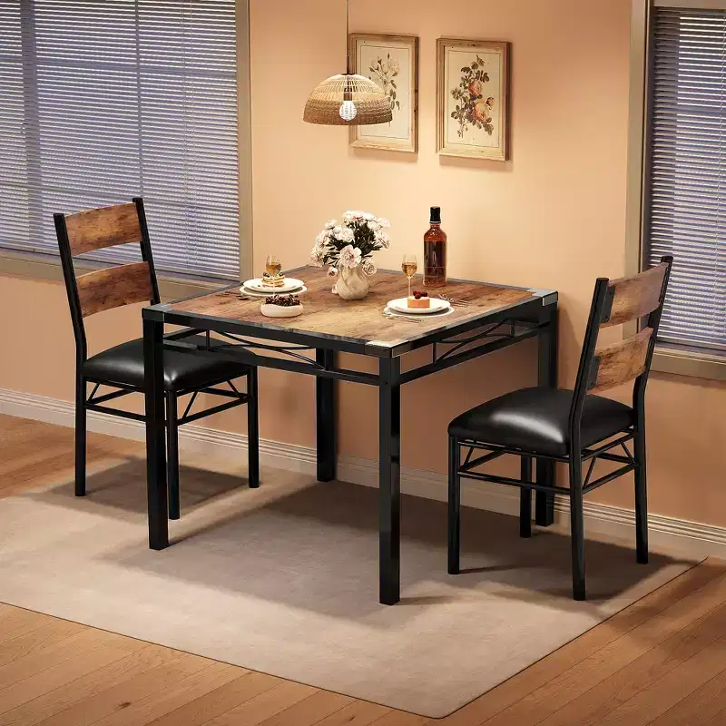Dining Table Set , Kitchen Table with Upholstered Chairs, Wood Kitchen Dining Room Table Set with Corner Protector for Small Space, Apartment