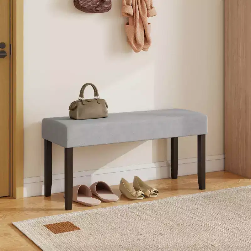 1/2 PCS Upholstered Entryway Bench with Padded Seat Solid Rubber Wood Legs for Living Room