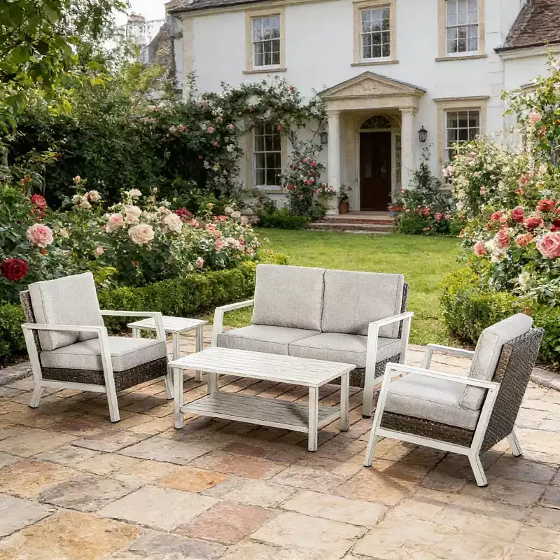 GDFStudio Gerda 5-Piece Outdoor Aluminum Conversation Set with Cushions, Coffee Table and Side Table