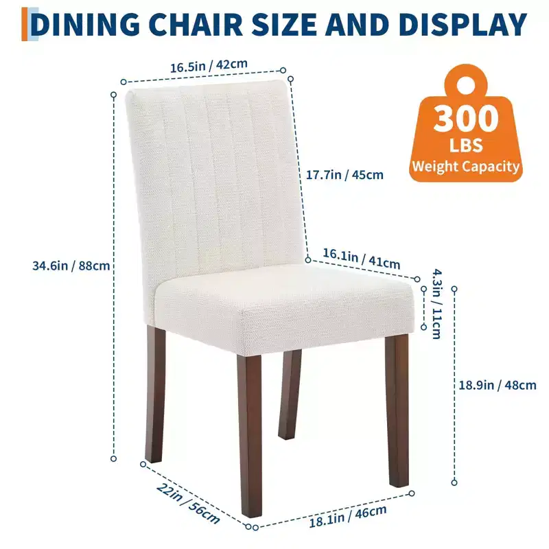 Upholstered Dining Chairs Set of 2  Modern Fabric Kitchen Side Chairs, Soft Linen Parsons Design with Sturdy Wood Legs for Dining Room