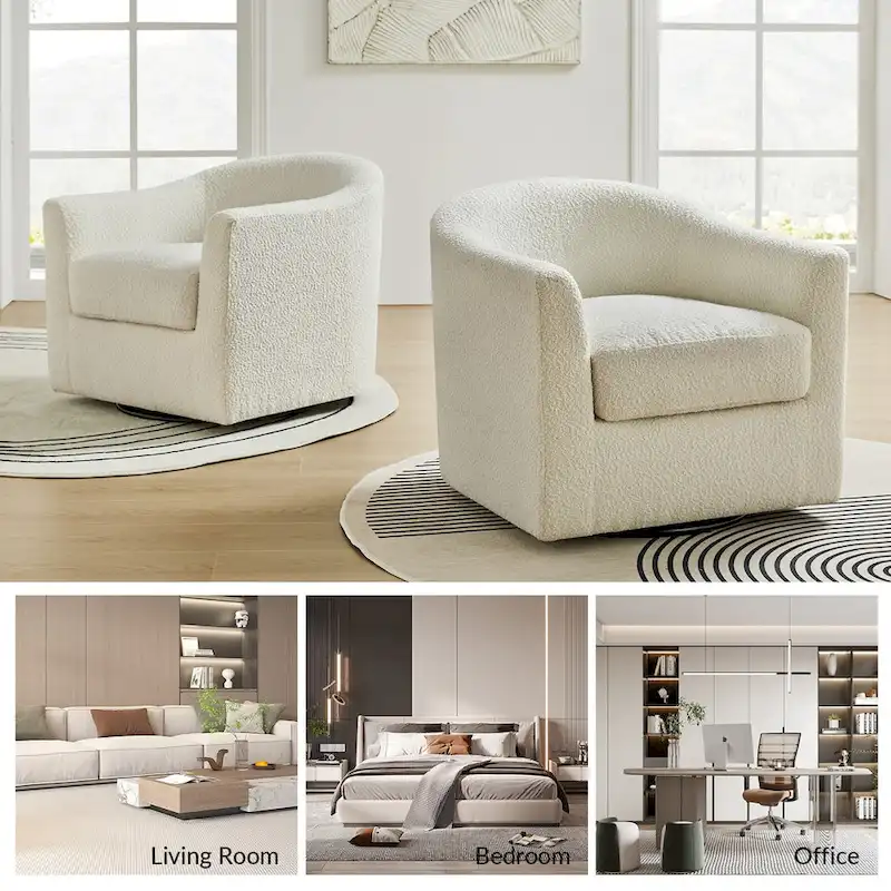 Rita Modern Ergonomic Boucle Upholstered Swivel Barrel Chair Set of 2 by HULALA HOME