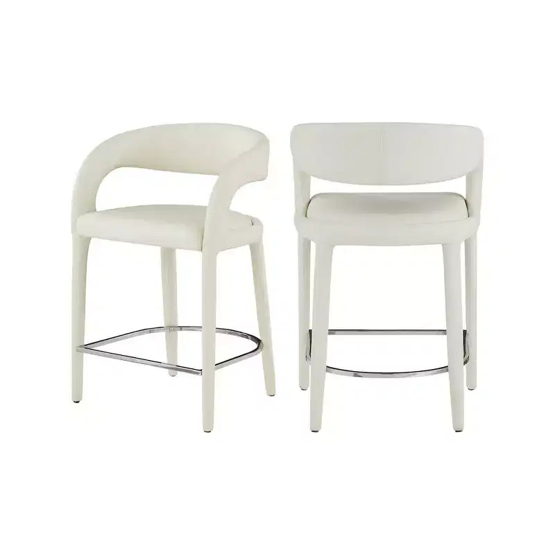 Cream Vegan Leather Counter Stool, Fully Upholstered