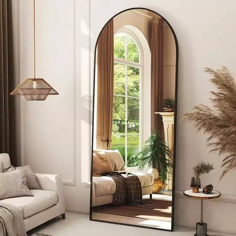 56 Inch Arched Full Length Mirror with Aluminum Alloy Frame Black Standing Wall Mounted Floor Mirror Large Dressing Mirror