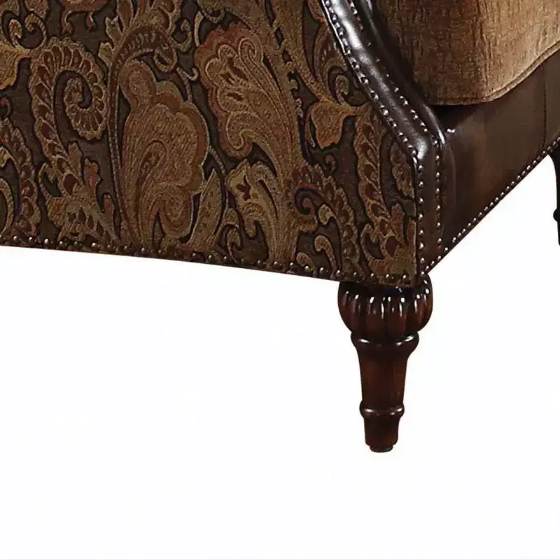 Acme Furniture Dreena Accent Chairs Two Tone Brown Synthetic Leather/Chenille Cherry Finish