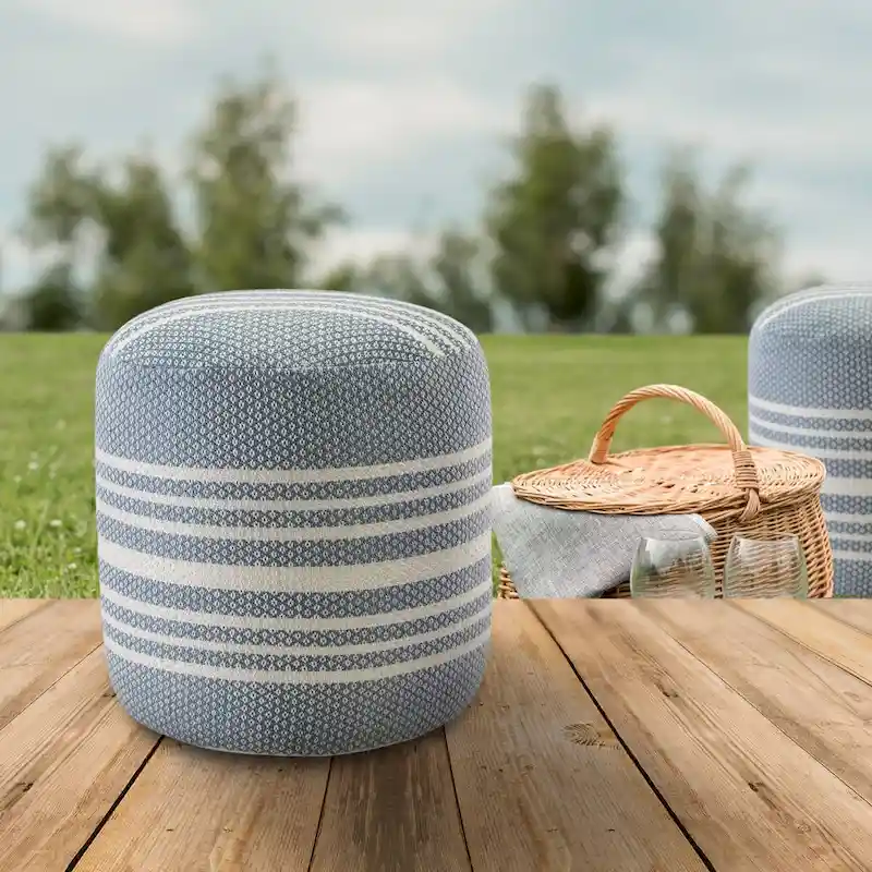 20 Blue and White Striped Round Pouf Ottoman