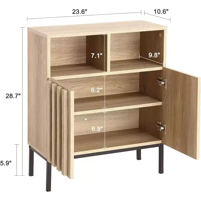 23.6 Fluted Sideboard with Storage Cabinet,Buffet Cabinet Sideboard with Fluted Panel Door Metal Legs
