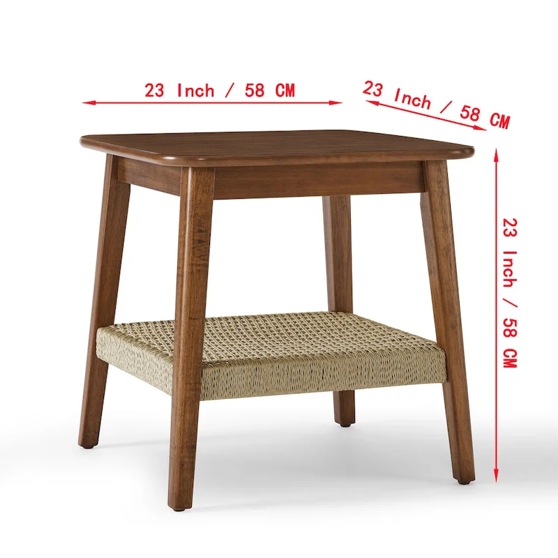 23 Mid-Century Side Table with Woven Shelf