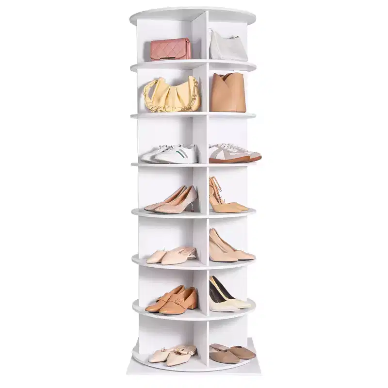 VEVOR 7 Tiers Rotating Shoe Rack Tower, 360Spinning Shoe Display, Revolving Shoe Rack Storage Round Carousel, Lazy Susan Shoe Rack Organizer, White