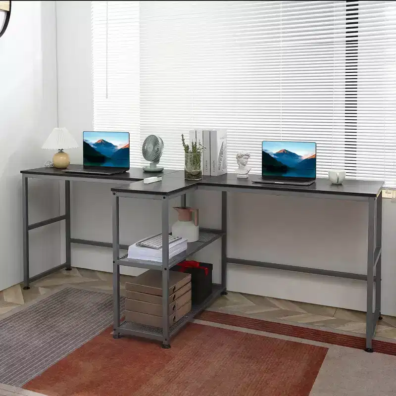 HOMCOM 83 Two Person Computer Desk with 2 Storage Shelves, Double Desk Workstation with Book Shelf, Long Desk Table for Home Office
