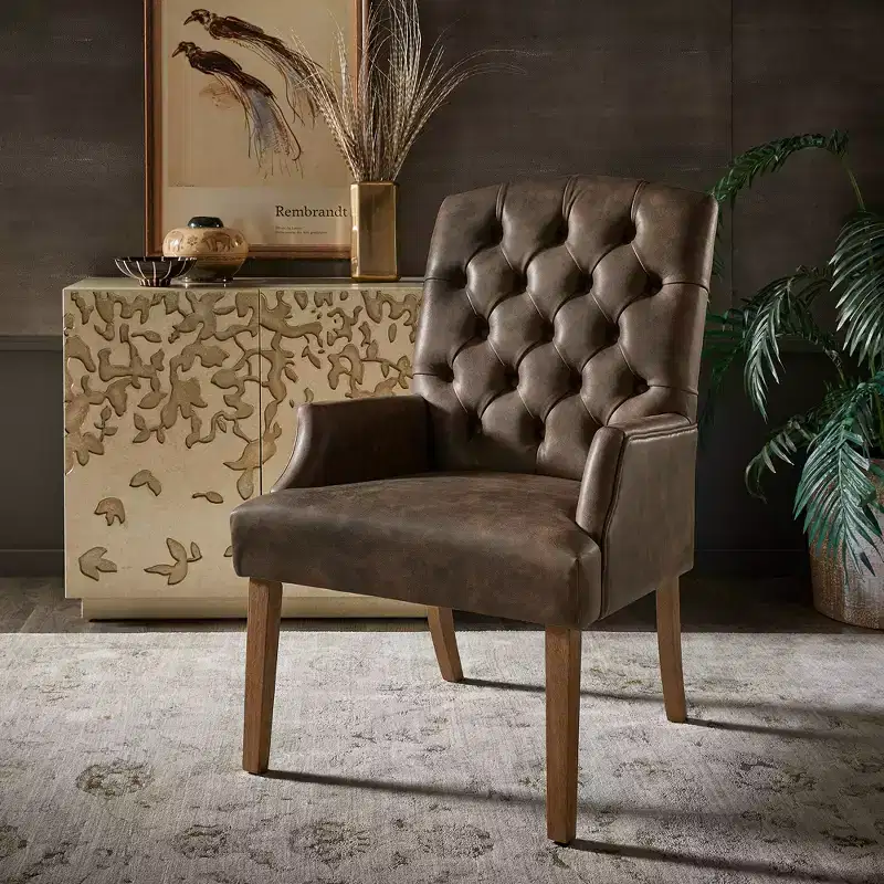 Raghnaid Light Distressed Natural Finish Tufted Dining Chair - iNSPIREQ