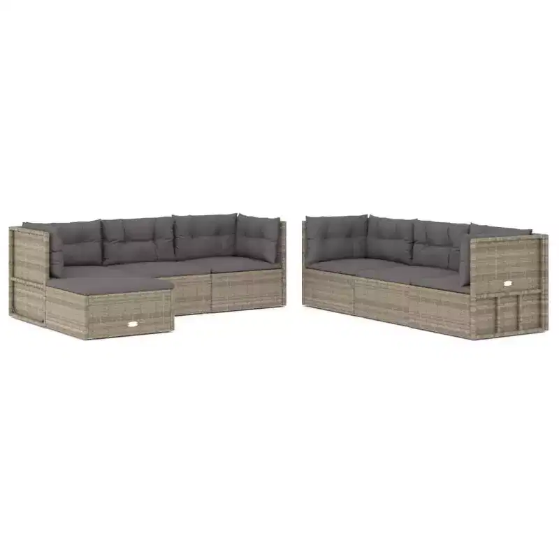 vidaXL Stylish Grey Garden Lounge Set with PE Rattan and Powder Coated Steel Frame, Includes Corner Sofas, Middle Sofas and Footstool