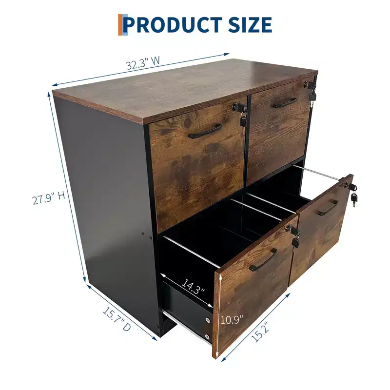 4 Drawer File Cabinet with Lock, Wood Vertical Filing Cabinet with Hanging Bar, Printer Stand for Office Study Room, Fit Letter/A4/Legal Size File