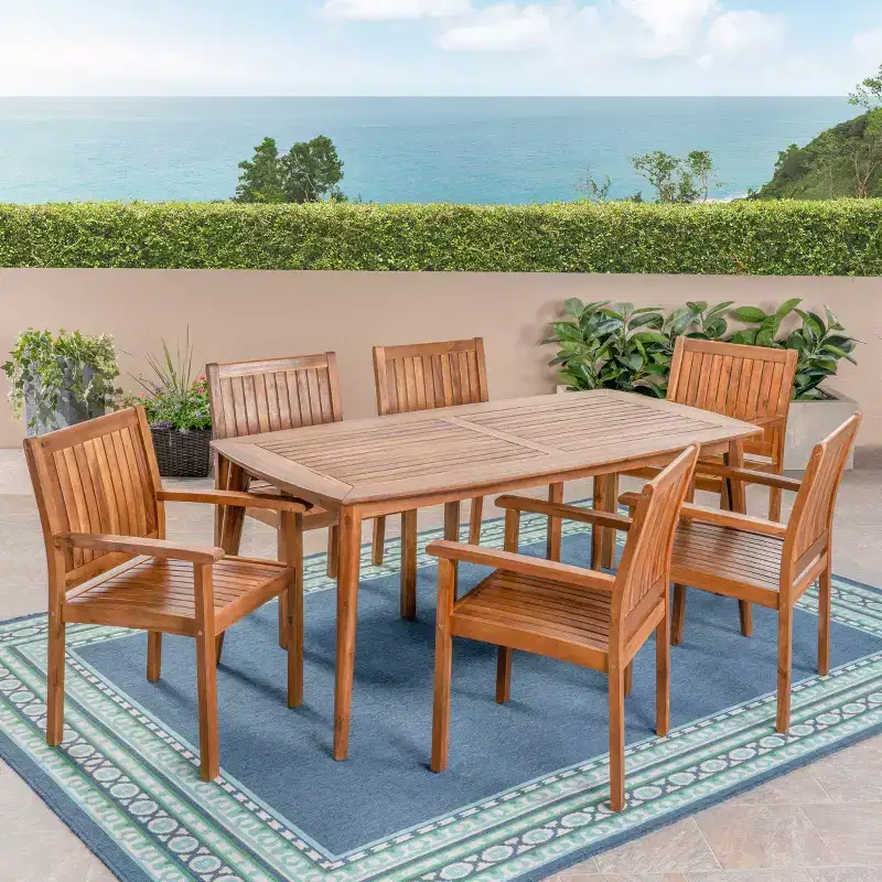 Christopher Knight Home Argo Outdoor Acacia Wood 7 Piece Dining Set with 71 Dining Table, Teak