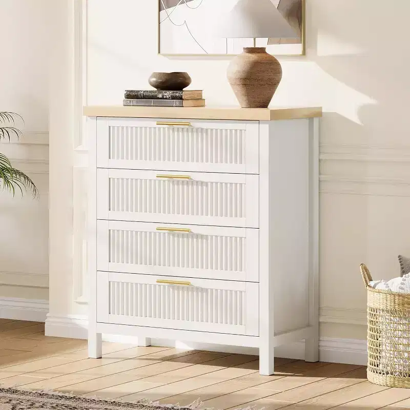 4-Drawer Dresser, Modern Wooden Bedroom Chest of Drawers With Handles and Storage Drawers, Farmhouse Style TV Stand for Living Room, Bedroom, Hallway