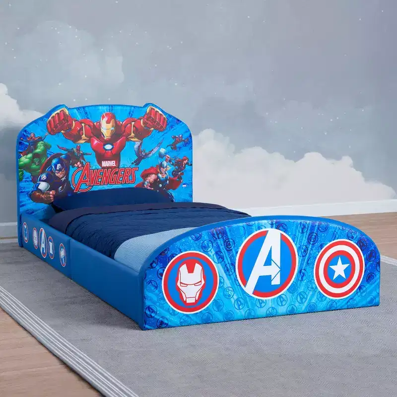 Kids Upholstered Twin Bed with Printed Headboard