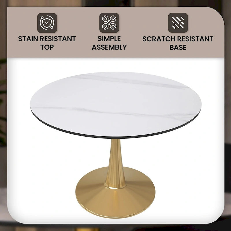 Round Dining Table 40 Sintered Stone Tabletop in Gold Steel