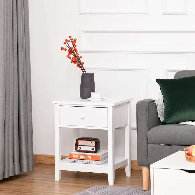 Modern Bedside End Table with Drawer & Storage Shelf – 19.75x13.75x23.5