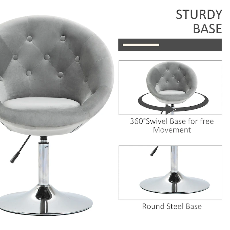 HOMCOM Swivel Accent Chair Modern Makeup Vanity Chair Adjustable Height Leisure Lounge Chair