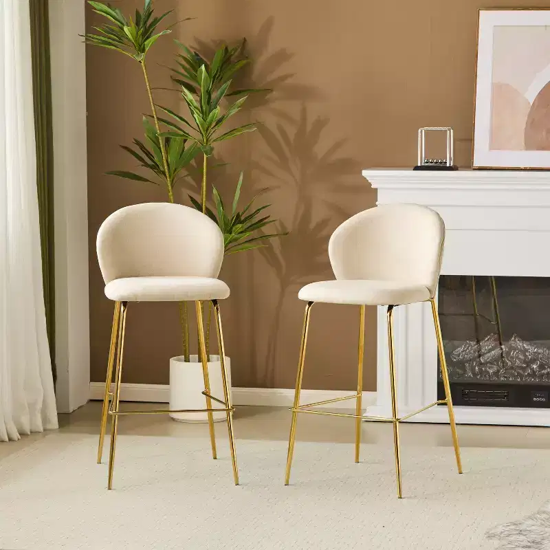 Christopher Knight Home Valeska Contemporary Upholstered Bar Stool with Gilded Metal Legs (Set of 2)