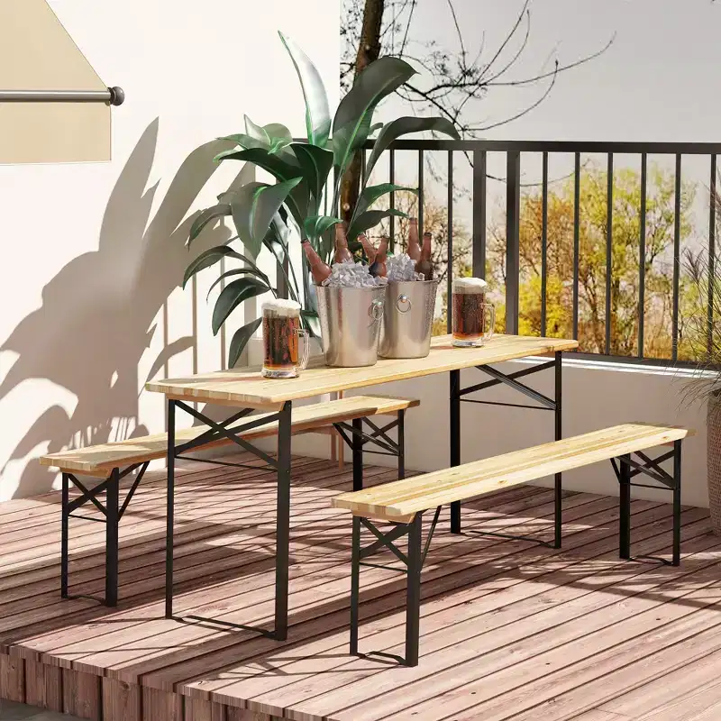 6' Portable Picnic Table and Bench Set, Outdoor Wooden Folding Camping Dining Table for Patio Garden Activities
