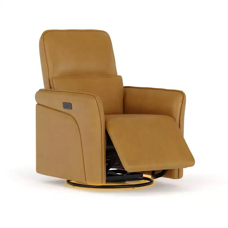 Power Recliner Single Sofa Chair  360 Swivel Rocker Glider, Massage Function, Adjustable Lumbar Support, USB Charging, Faux Leather  Deep Seat