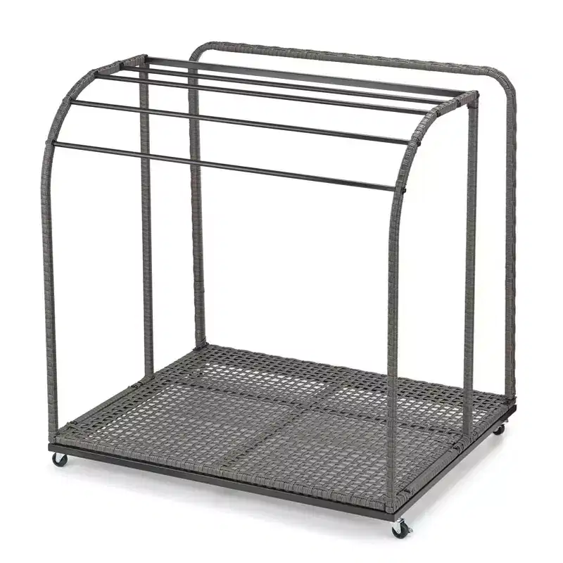 Poolside Towel Rack Outdoor,Rattan Weaving Towel Rack Freestanding,Storage Organizer with Compartment for Floats, Pool Noodles, Swimming Rings