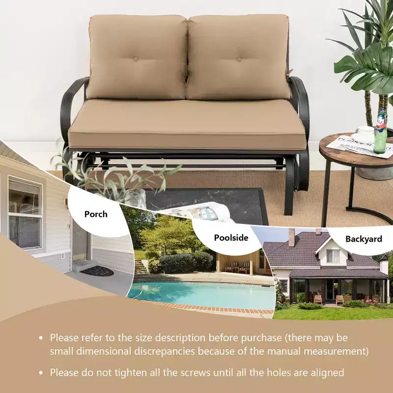 Costway Patio 2-Person Glider Bench Rocking Loveseat Cushioned Armrest Brick Red\Beige\Blue