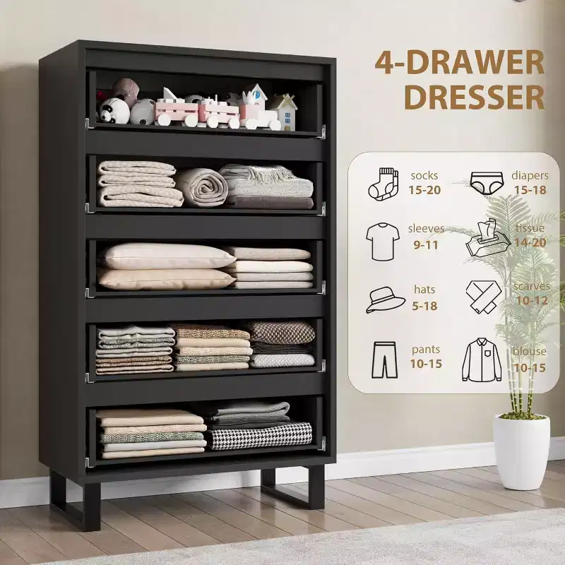 5 Drawer Dresser for Bedroom, 50 Tall Wooden Vertical Chest, Freestanding Storage Cabinet for Living Room, Hallway, Entryway
