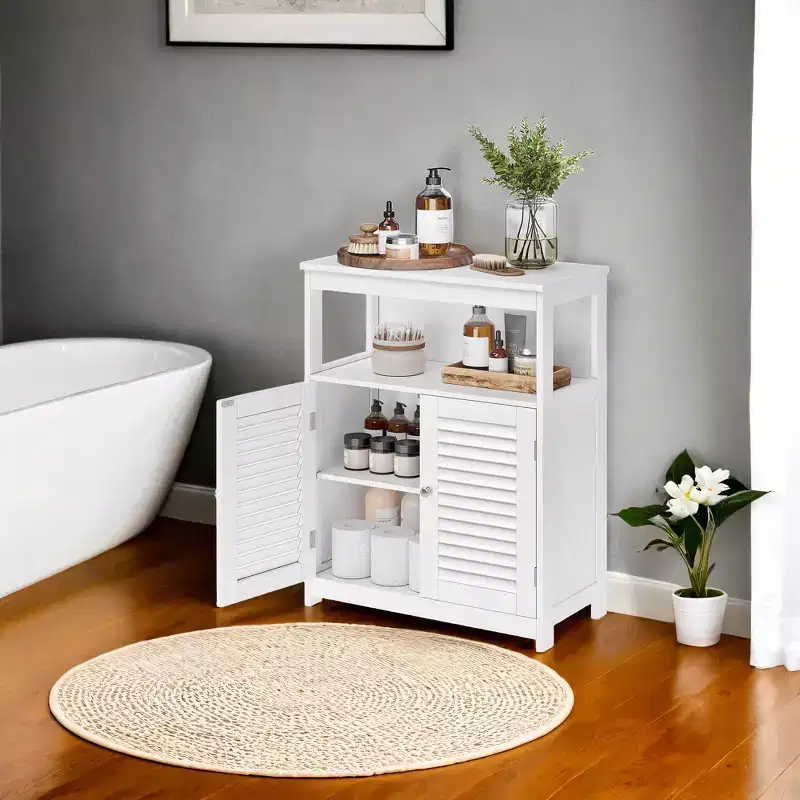 Stylish White Floor Cabinet - Easy Assembly, Sturdy MDF Construction