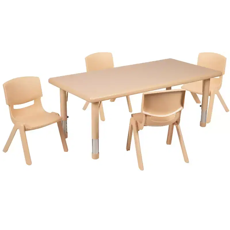 Flash Furniture 24W x 48L Rectangular Plastic Height Adjustable Activity Table Set with 4 Chairs