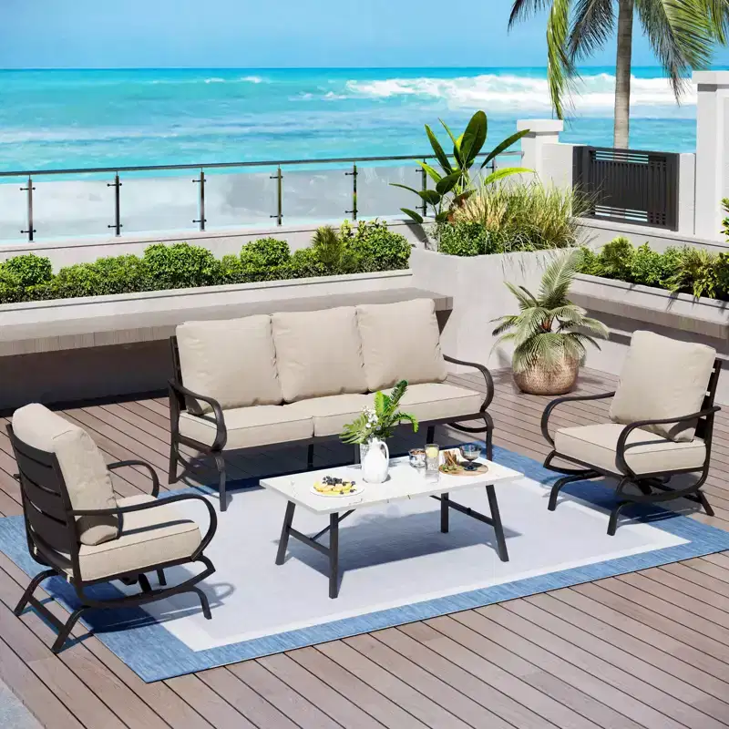 Captiva Designs 4 PCS Metal Patio Furniture Conversation Set with Rocking Armchairs for Garden Porch Backyard