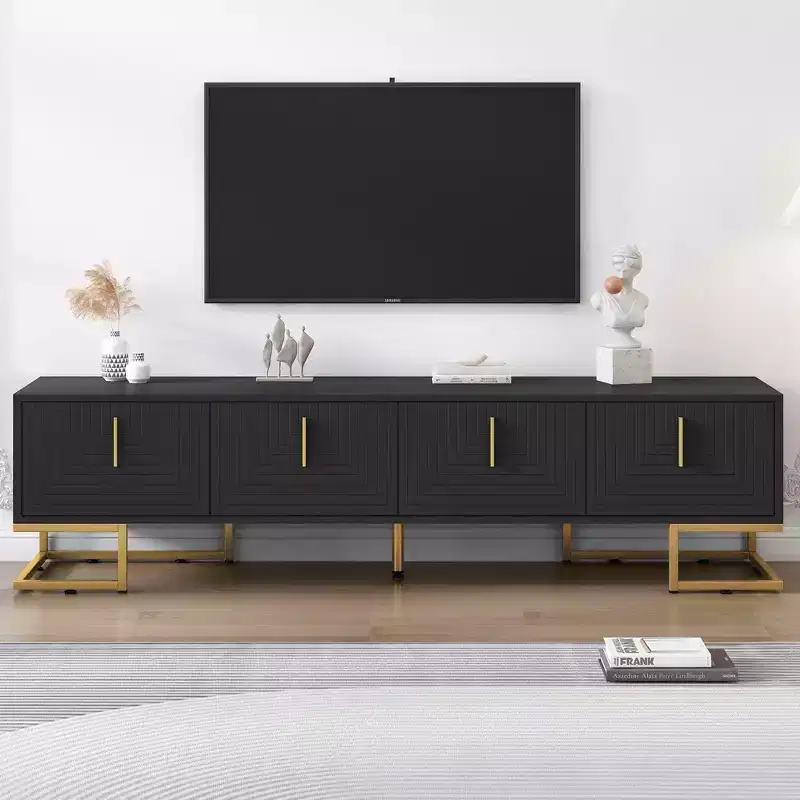 White Modern TV Stand, Metal Leg Gold Handle Media Console for 80 TVs