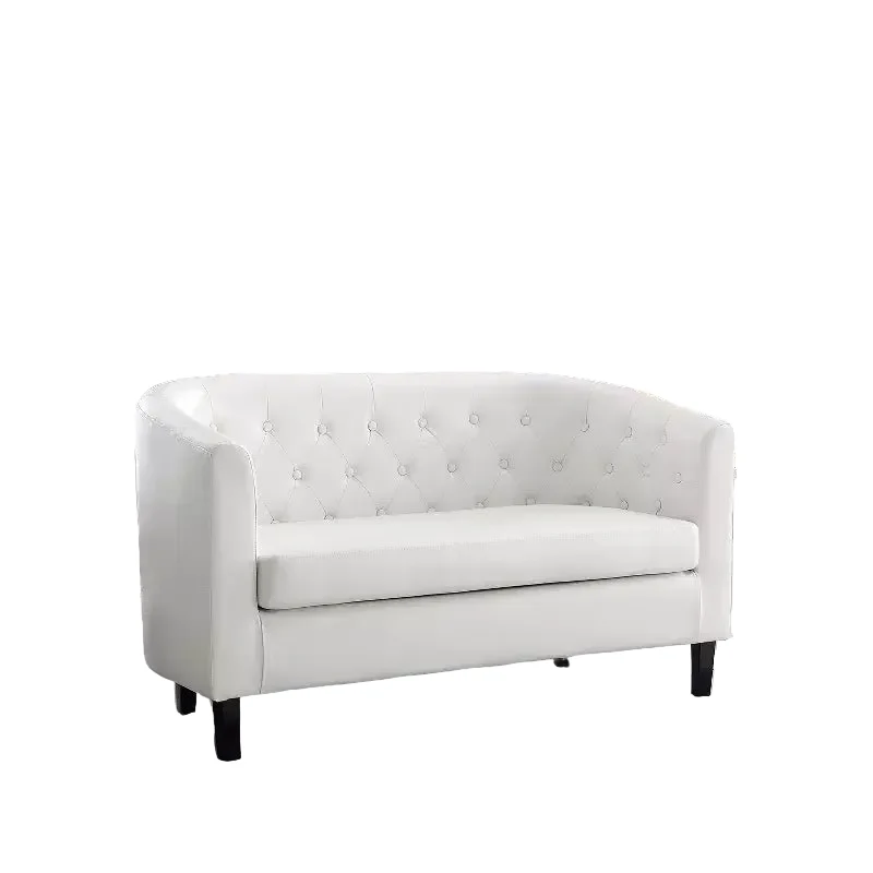 Button Tufted Barrel Loveseat, Midcentury Modern 2 Seater Sofa Couch