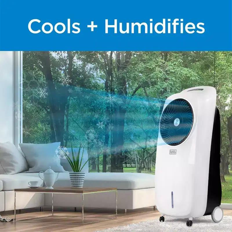BLACK+DECKER Evaporative Air Cooler with LED Display, Remote Control, 2-Gallon Water Tank - Compact and Lightweight Design, White