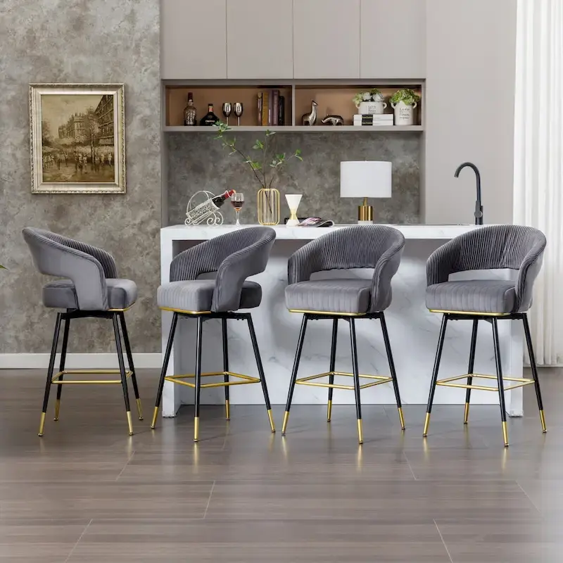 Hausfame Velvet Upholstered Set of 2 Swivel Barstool With Backs - 22.2 in. W X 21.5 in. D X 40 in. H