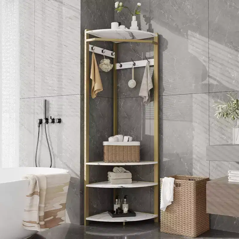 Coat Rack with 3 Storage Shelves, 6 Double Hooks & Spacious Storage Shelf, Corner Hall Tree and Clothes Rack Stone