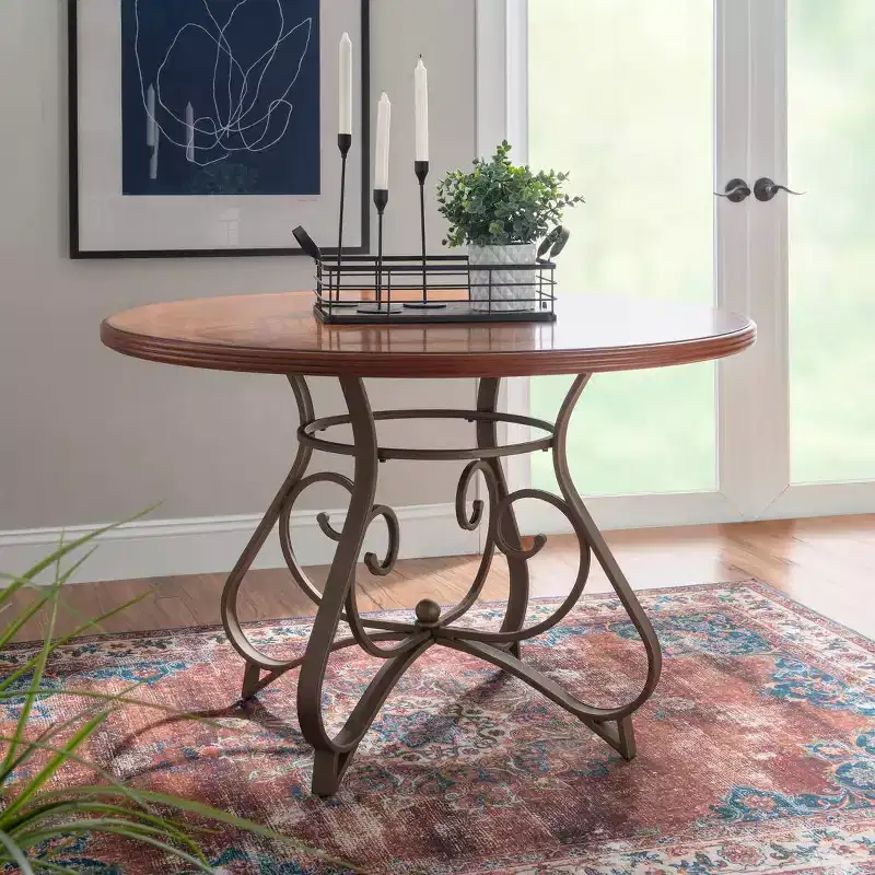 Carter Round Dining Table Metal/Cherry - Powell