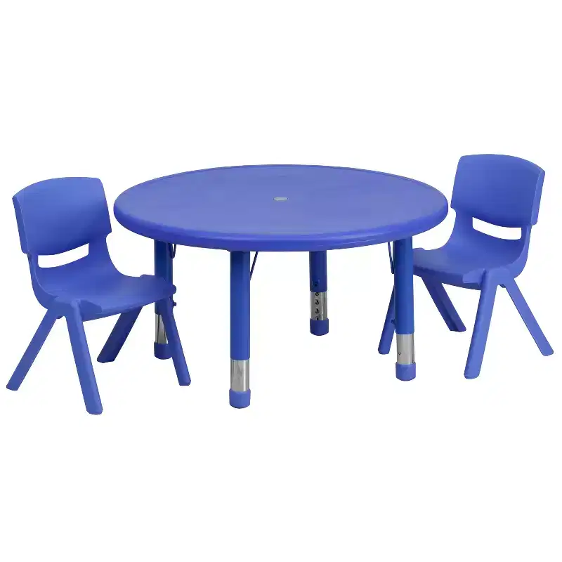 Emma and Oliver 33 Round Plastic Height Adjustable Activity Table Set with 2 Chairs