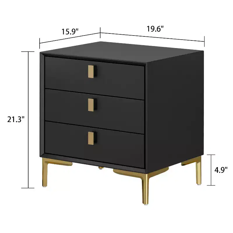 Hitow 3 Drawer Nightstand Metal Base Bedside Dresser