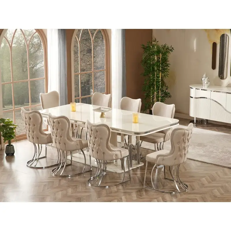 Modern Rectangular Dining Table – White, Tapered Legs, Seats 6, 2-Person Assembly