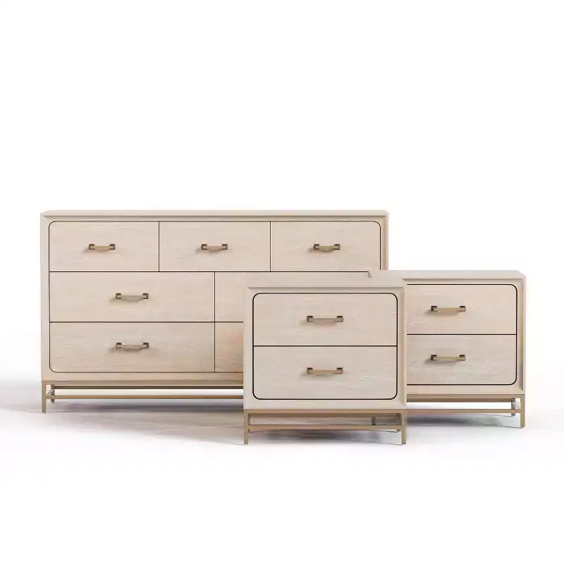 HOMES: Inside + Out 3pc Neovesi Wood 2 Nightstand and Dresser Set Boho Oak
