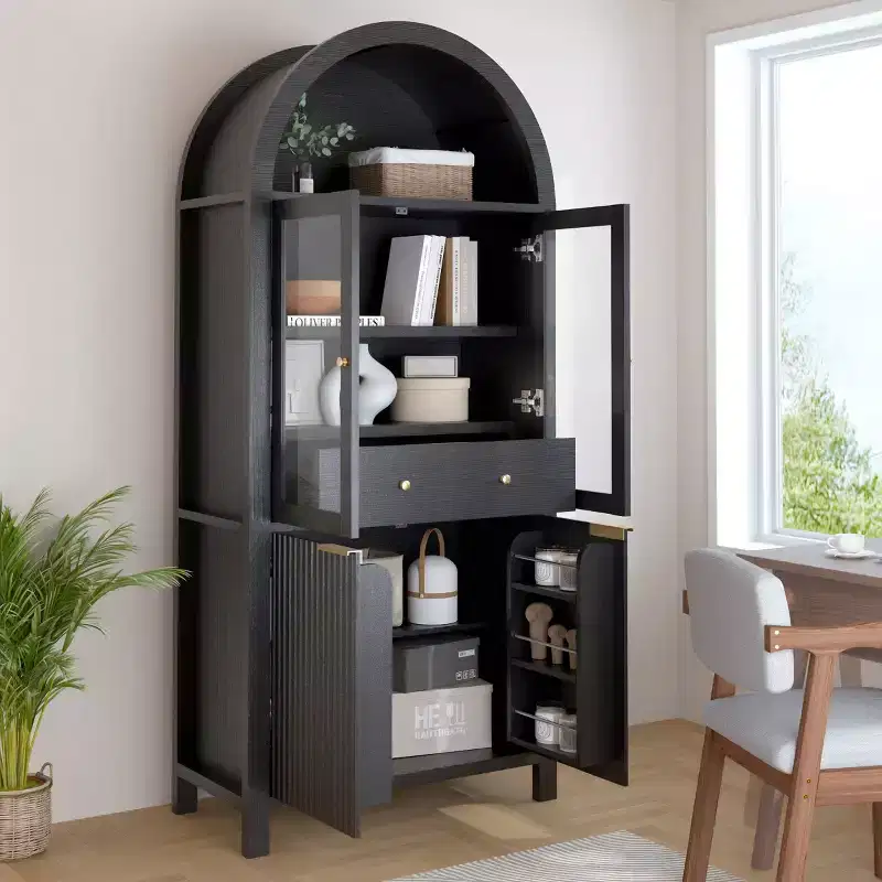 71 Tall Kitchen Pantry Cabinet with Glass Doors, Freestanding Display Storage Cabinet for Kitchen, Dining Room, or Living Room-Panipeachy