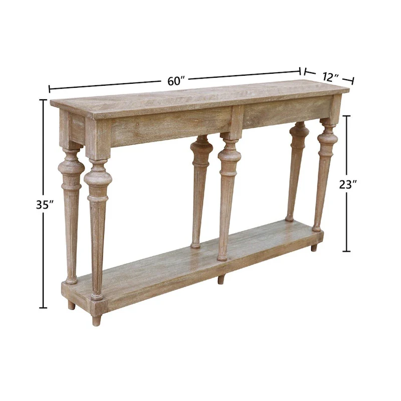 60-inch Traditional Console Table with Lower Shelf, Mango Hardwood